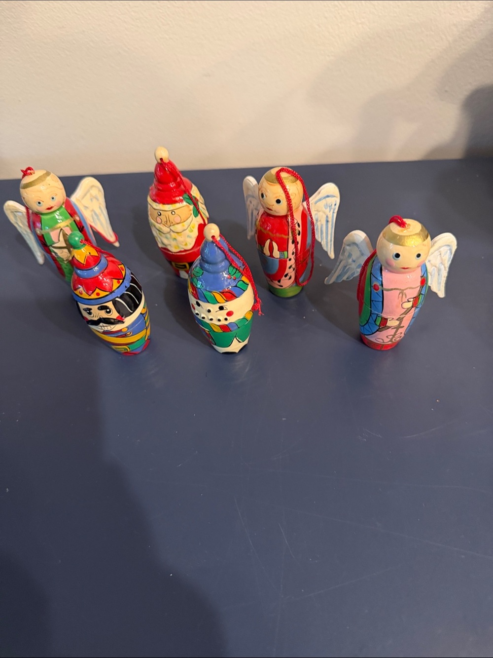 Hand-Painted Wooden Christmas Ornaments - Colorful Angels & Santas